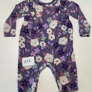 Little Sleepies sugar plum floral long sleeve ruffle bib romper